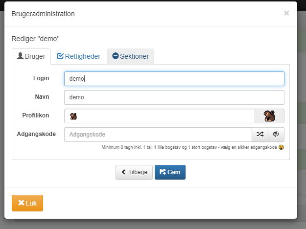 Brugeradministration redigering